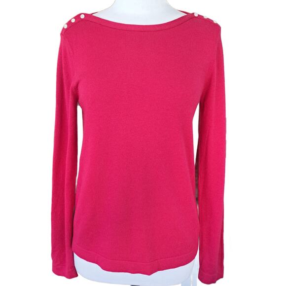 HOBBS London Boatneck Sweater Small Fuchsia Bright Pink Snap Detail - Picture 1 of 9